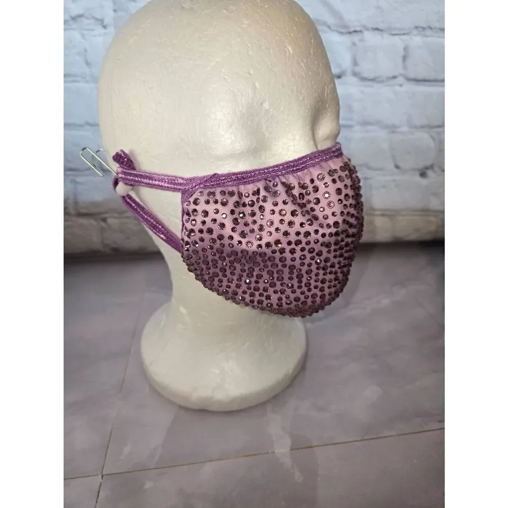 Reusable Face Mask Purple With Rhinestone Washable With Filter Pocket